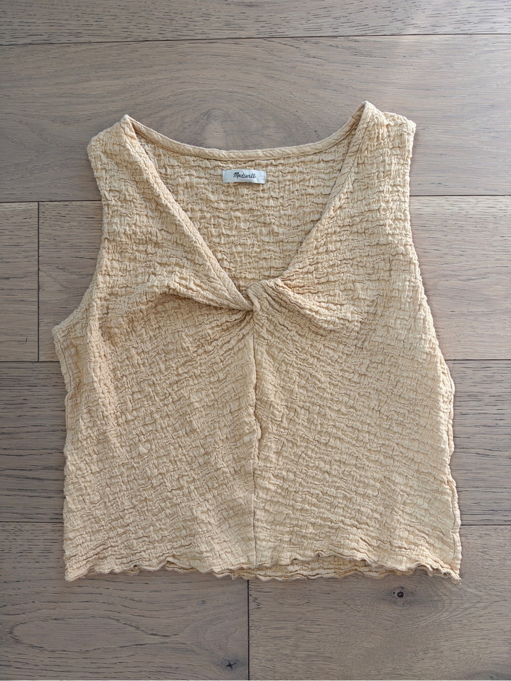 Madewell Pale Yellow Textured Knot-Front Sleeveless Tank